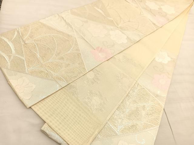 平和屋着物＊夏物 西陣 六通柄袋帯 草花文 銀糸 正絹 逸品 BAAV5367hv
