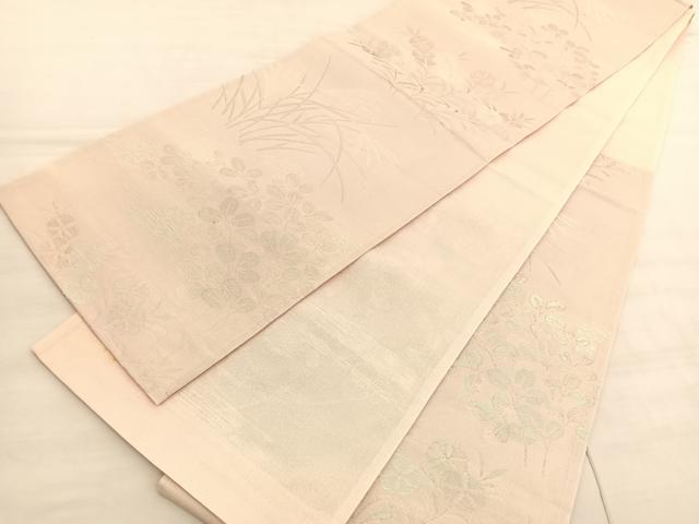 平和屋着物＊夏物 六通柄袋帯 秋草文 銀糸 正絹 逸品 BAAV5369hv
