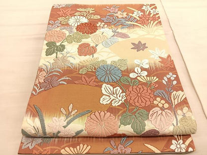平和屋着物●六通柄袋帯　唐織　地紙草花文　金糸　正絹　逸品　BAAV5397hv