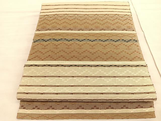 平和屋着物●八寸名古屋帯 紬地 花織 幾何学文様 正絹 逸品 BAAV5410hv