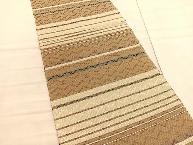 平和屋着物●八寸名古屋帯 紬地 花織 幾何学文様 正絹 逸品 BAAV5410hv