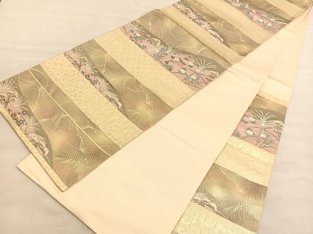 平和屋着物◎六通柄袋帯 唐織 立波花文 金糸 正絹 逸品 BAAV5434hv