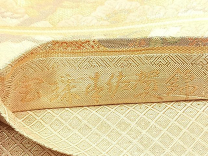平和屋着物◎宝珠本佐賀錦　六通柄袋帯　九百錦　几帳孔雀花車文　金糸　正絹　逸品　BAAV5447hv