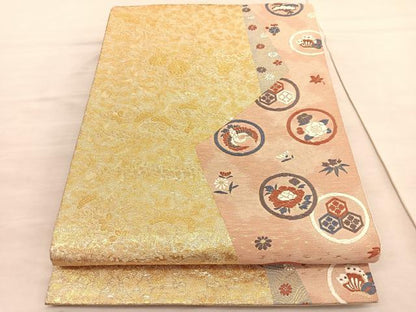 平和屋着物◎六通柄袋帯　唐織　九百別織　蒔絵金繍文　金銀糸　正絹　逸品　BAAV5456hv
