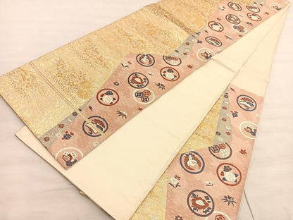 平和屋着物◎六通柄袋帯　唐織　九百別織　蒔絵金繍文　金銀糸　正絹　逸品　BAAV5456hv