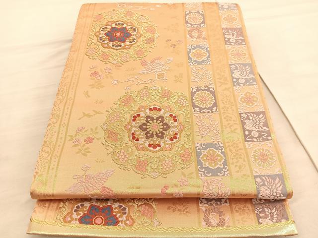 平和屋着物◎両面　六通柄袋帯　唐織　正倉院花喰い鳥文　金糸　正絹　逸品　BAAV5460hv