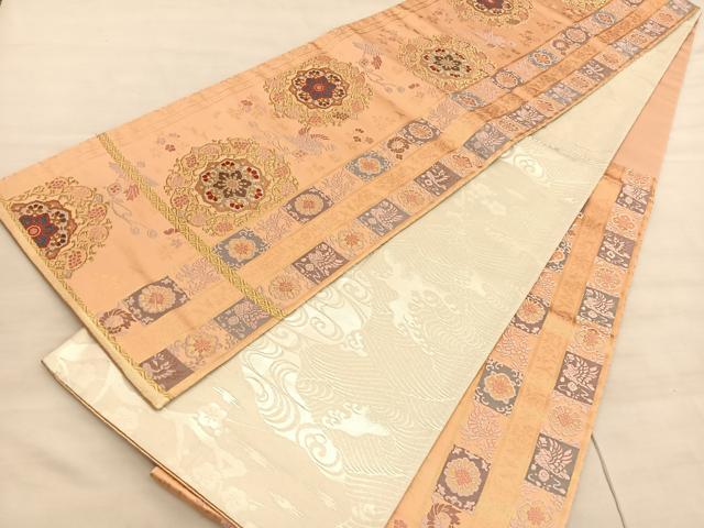 平和屋着物◎両面　六通柄袋帯　唐織　正倉院花喰い鳥文　金糸　正絹　逸品　BAAV5460hv