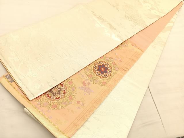 平和屋着物◎両面　六通柄袋帯　唐織　正倉院花喰い鳥文　金糸　正絹　逸品　BAAV5460hv