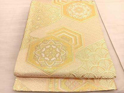 平和屋着物◎六通柄袋帯　唐織　青海波亀甲花文　金糸　正絹　逸品　BAAV5508hv