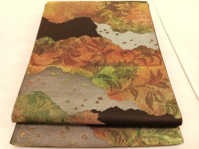 平和屋着物◎西陣　六通柄袋帯　更紗花文　金銀糸　正絹　逸品　BAAV5515hv