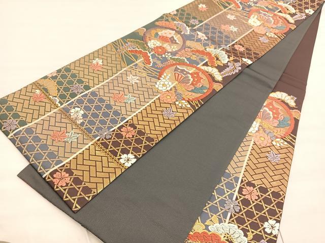 平和屋着物◎六通柄袋帯 唐織錦 松花蝶丸文 金糸 正絹 逸品 BAAV5528hv