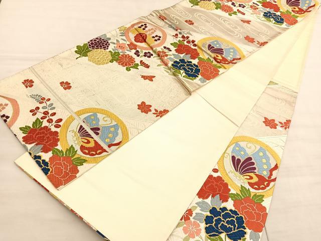 平和屋着物◎六通柄袋帯　唐織　花蝶文　金銀糸　正絹　逸品　BAAV5570hv