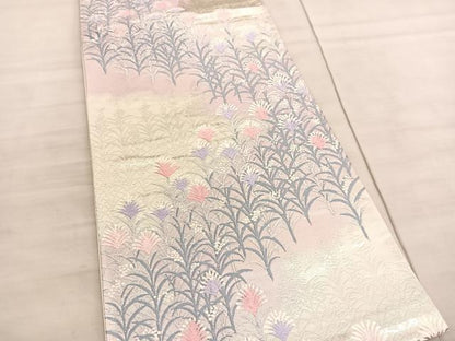 平和屋着物◎西陣　六通柄袋帯　唐織　草葉文　銀糸　正絹　逸品　BAAV5576hv