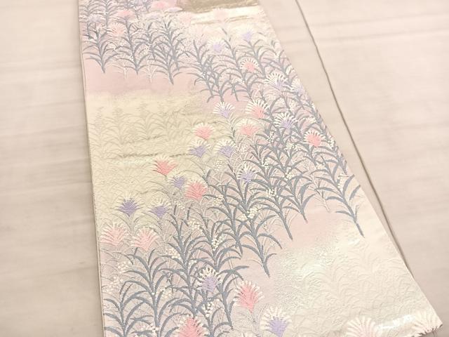 平和屋着物◎西陣　六通柄袋帯　唐織　草葉文　銀糸　正絹　逸品　BAAV5576hv