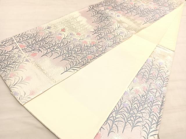 平和屋着物◎西陣　六通柄袋帯　唐織　草葉文　銀糸　正絹　逸品　BAAV5576hv