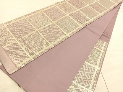 平和屋着物◎六通柄袋帯　駒刺繍　格子有職花丸文　銀彩　正絹　逸品　BAAV5597hv