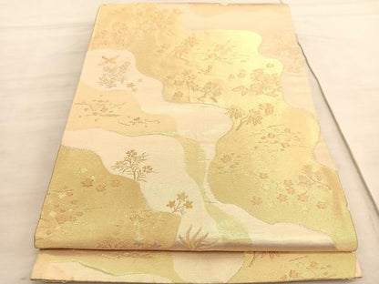 平和屋着物◎六通柄袋帯 道長舞蝶花鳥文 金糸 引箔 正絹 逸品 BAAV5612hv
