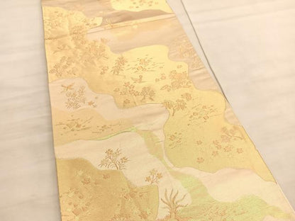 平和屋着物◎六通柄袋帯 道長舞蝶花鳥文 金糸 引箔 正絹 逸品 BAAV5612hv