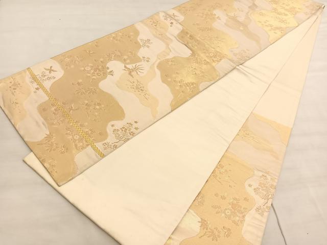 平和屋着物◎六通柄袋帯 道長舞蝶花鳥文 金糸 引箔 正絹 逸品 BAAV5612hv