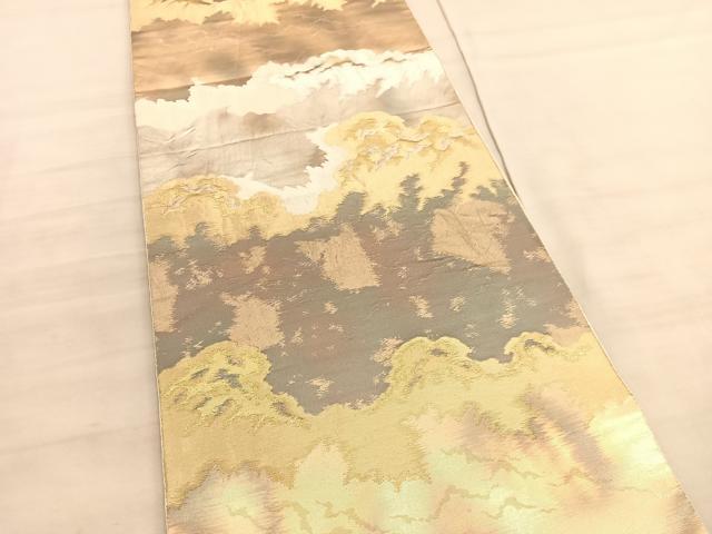 平和屋着物◎西陣　服部織物謹製　六通柄袋帯　こはく錦　瑞雲　金銀糸　正絹　逸品　BAAV5615hv