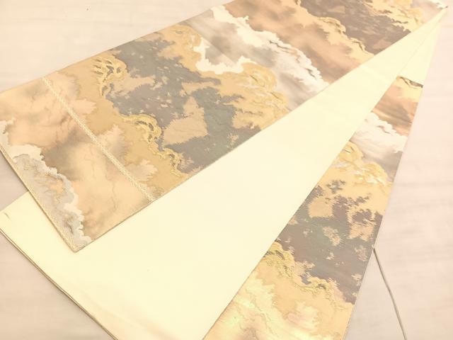 平和屋着物◎西陣　服部織物謹製　六通柄袋帯　こはく錦　瑞雲　金銀糸　正絹　逸品　BAAV5615hv