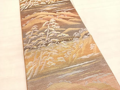 平和屋着物◎六通柄袋帯　遠山浜松文　金銀糸　正絹　逸品　BAAV5616hv
