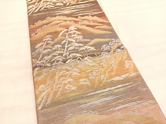 平和屋着物◎六通柄袋帯　遠山浜松文　金銀糸　正絹　逸品　BAAV5616hv