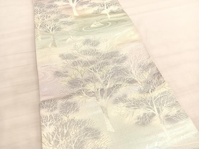 平和屋着物◎六通柄袋帯 木立風景文 銀糸 正絹 逸品 BAAV5617hv