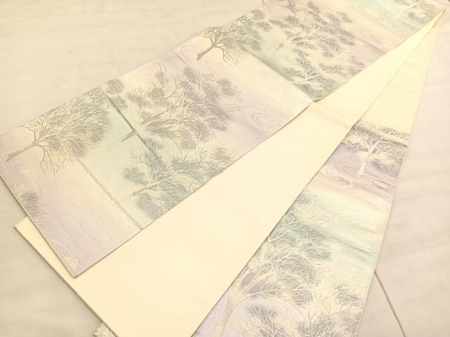 平和屋着物◎六通柄袋帯 木立風景文 銀糸 正絹 逸品 BAAV5617hv