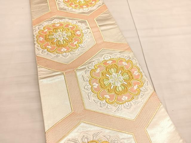 平和屋着物◎西陣　宮田織物謹製　六通柄袋帯　唐織　亀甲花文　金銀糸　証紙付き　正絹　逸品　BAAV5618hv