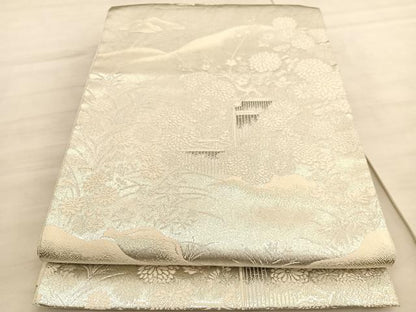 平和屋着物◎六通柄袋帯　唐織　風景文　プラチナ銀箔二重織　正絹　逸品　BAAV5630hv