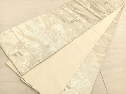 平和屋着物◎六通柄袋帯　唐織　風景文　プラチナ銀箔二重織　正絹　逸品　BAAV5630hv