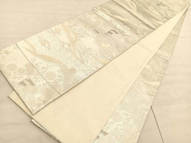 平和屋着物◎六通柄袋帯　唐織　風景文　プラチナ銀箔二重織　正絹　逸品　BAAV5630hv
