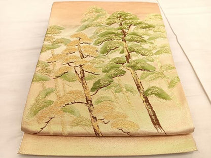 平和屋着物◎六通柄袋帯 唐織 松林 金糸 正絹 逸品 BAAV5639hv