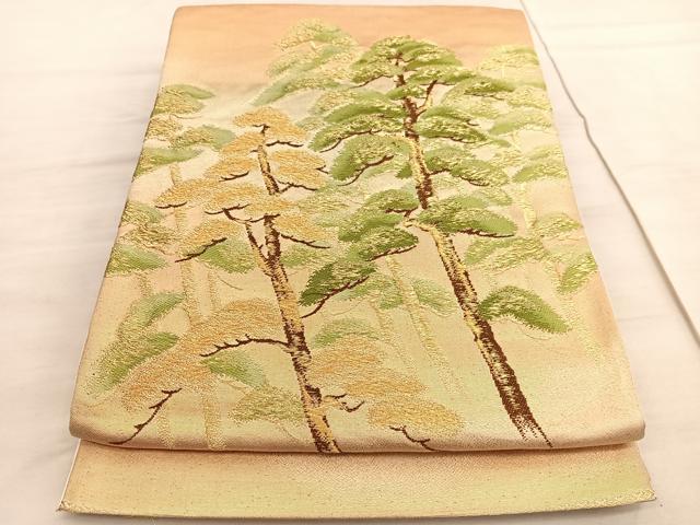 平和屋着物◎六通柄袋帯 唐織 松林 金糸 正絹 逸品 BAAV5639hv
