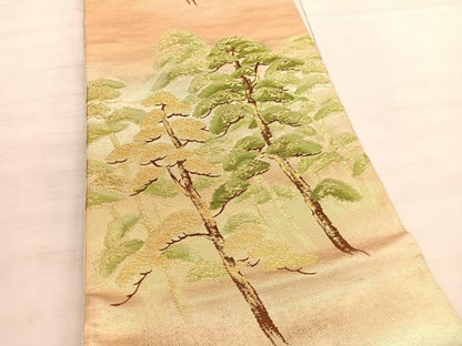 平和屋着物◎六通柄袋帯 唐織 松林 金糸 正絹 逸品 BAAV5639hv