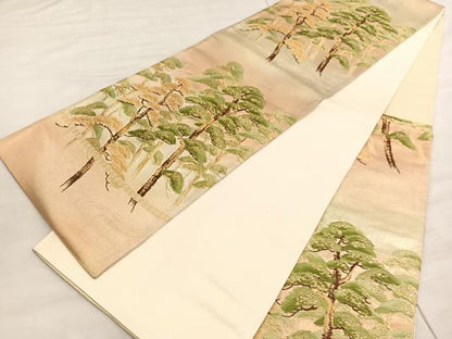 平和屋着物◎六通柄袋帯 唐織 松林 金糸 正絹 逸品 BAAV5639hv