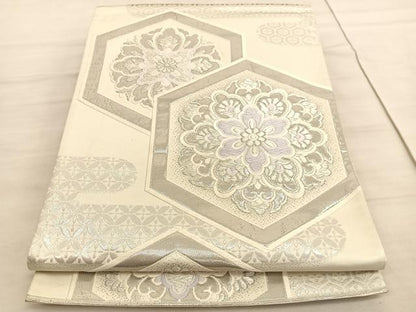 平和屋着物◎六通柄袋帯 唐織 亀甲花文 プラチナ二重箔 正絹 逸品 BAAV5640hv