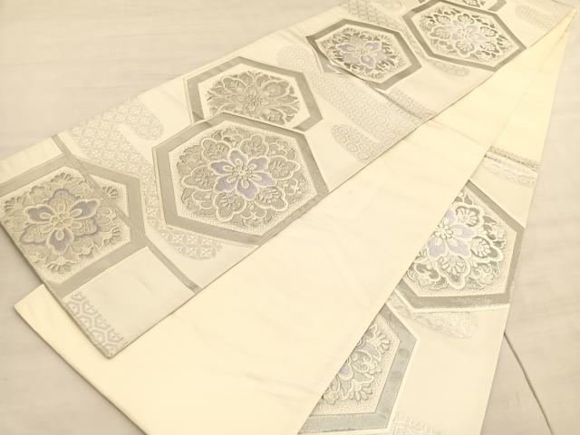 平和屋着物◎六通柄袋帯 唐織 亀甲花文 プラチナ二重箔 正絹 逸品 BAAV5640hv