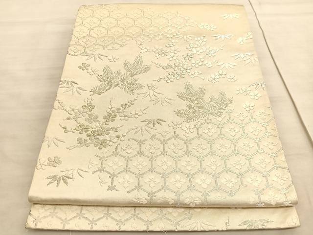 平和屋着物◎西陣 太鼓柄袋帯 唐織 松竹梅 銀糸 正絹 逸品 BAAV5647hv