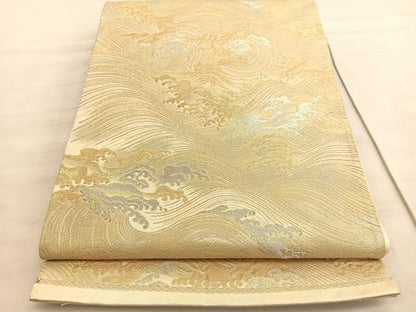 平和屋着物◎六通柄袋帯　立波文　金銀糸　正絹　逸品　BAAV5649hv