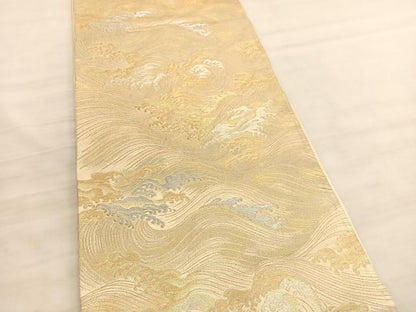 平和屋着物◎六通柄袋帯　立波文　金銀糸　正絹　逸品　BAAV5649hv