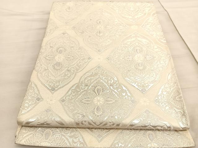 平和屋着物◎六通柄袋帯　唐織　花菱文　銀糸　正絹　逸品　BAAV5651hv
