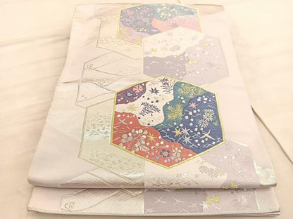 平和屋着物◎六通柄袋帯　唐織　長寿重畳文　金銀糸　正絹　逸品　BAAV5655hv