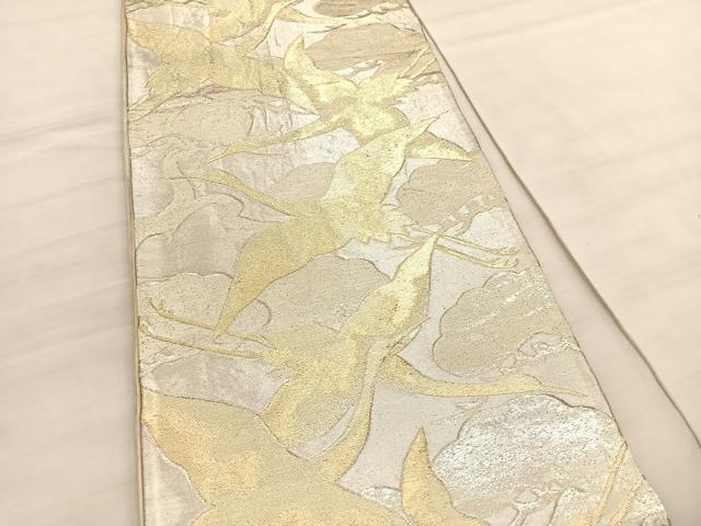 平和屋着物◎六通柄袋帯　松　飛鶴文　金銀糸　正絹　逸品　BAAV5657hv