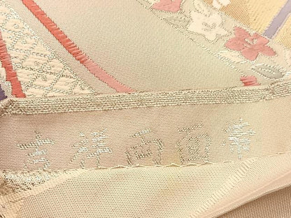 平和屋着物◎両面　六通柄袋帯　唐織　菱天井飛鶴花丸文　本うる志箔　正絹　逸品　BAAV5663hv
