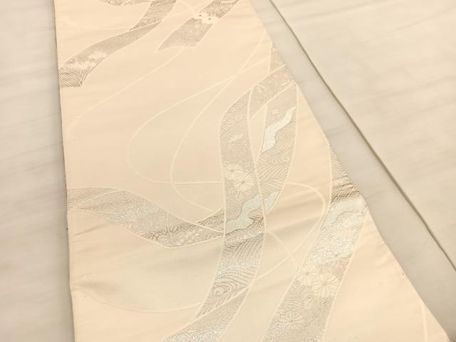 平和屋着物◎両面　六通柄袋帯　唐織　菱天井飛鶴花丸文　本うる志箔　正絹　逸品　BAAV5663hv