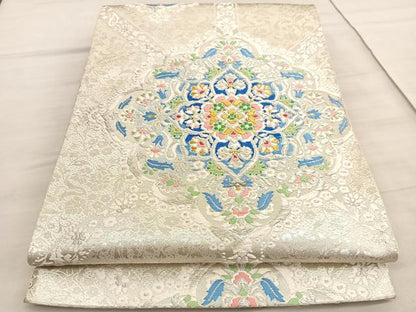 平和屋着物◎六通柄袋帯　唐織　花菱天井文　金銀糸　正絹　逸品　BAAV5665hv