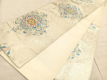 平和屋着物◎六通柄袋帯　唐織　花菱天井文　金銀糸　正絹　逸品　BAAV5665hv