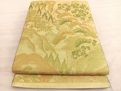 平和屋着物◎佐賀錦　六通柄袋帯　唐織　風景文　金糸　正絹　逸品　BAAV5713hv